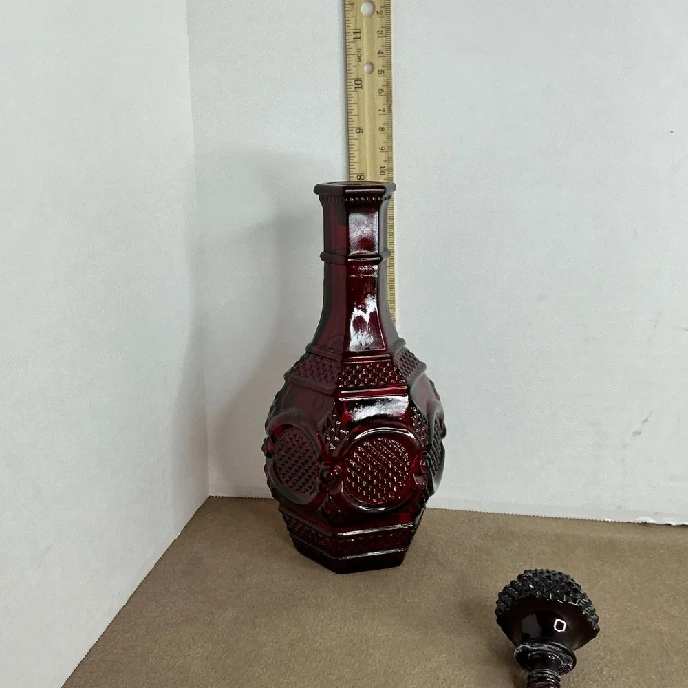 Avon 1876 Cape Cod Ruby Red Glass Vase and Decanter with Stopper Set 2pc Vintage